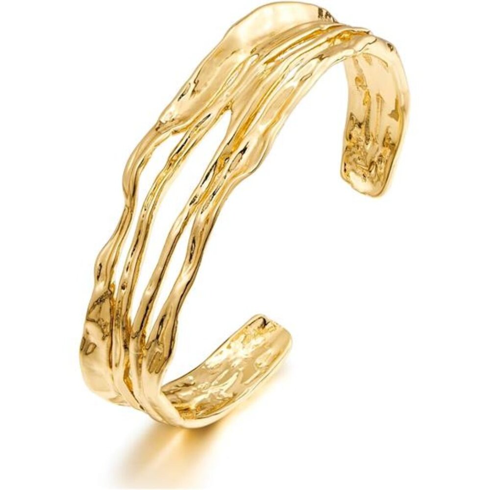 Gold Cuff Bracelet Women Chunky Multi Layer Cross Wire Open Adjustable Bangle